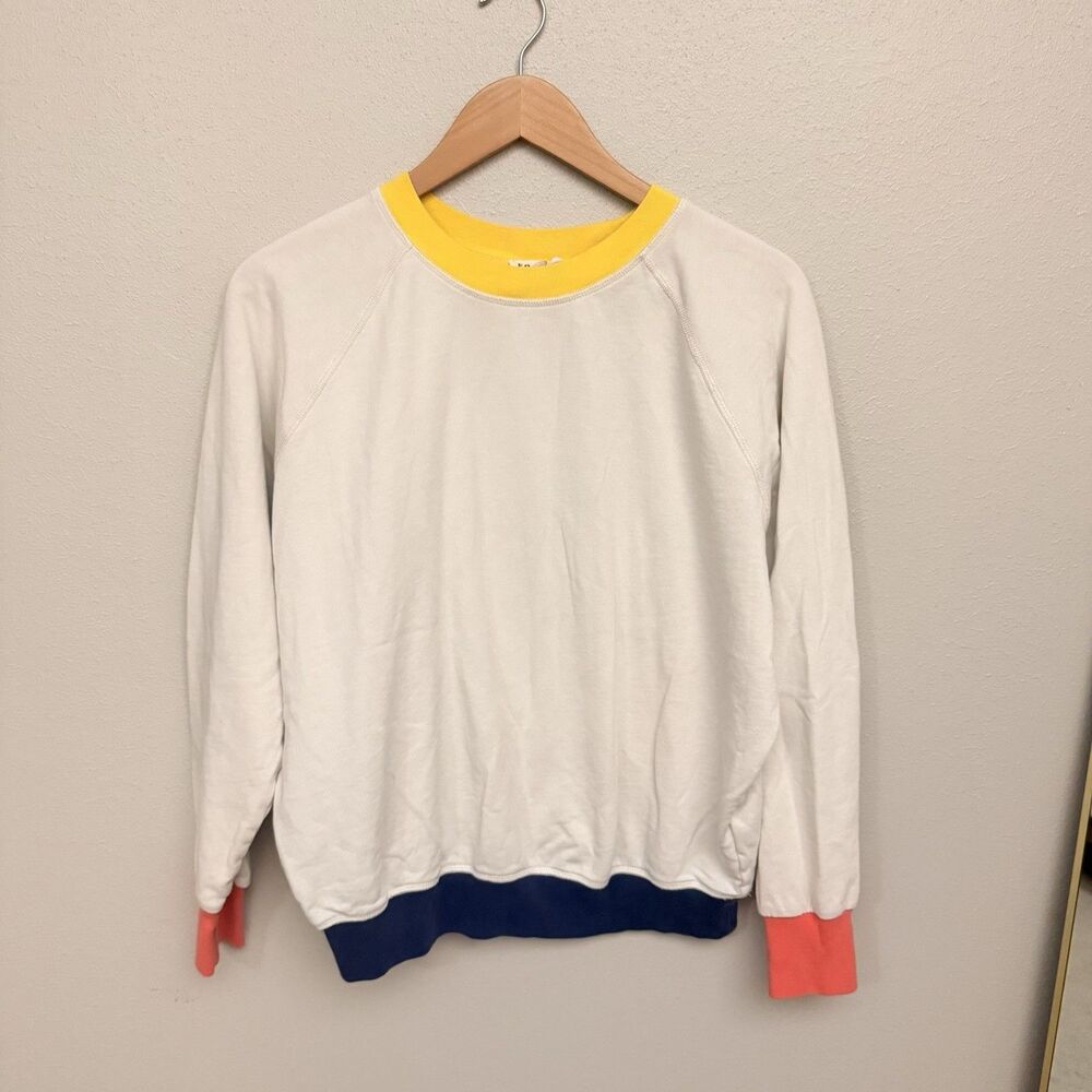 Frame Denim 100 Cotton Sweater Colorblock Trim Long Sleeve Pullover